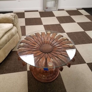 Flower Design Table with Glass  Top